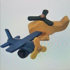 Wooden Toy Airplane - Blue and Yellow